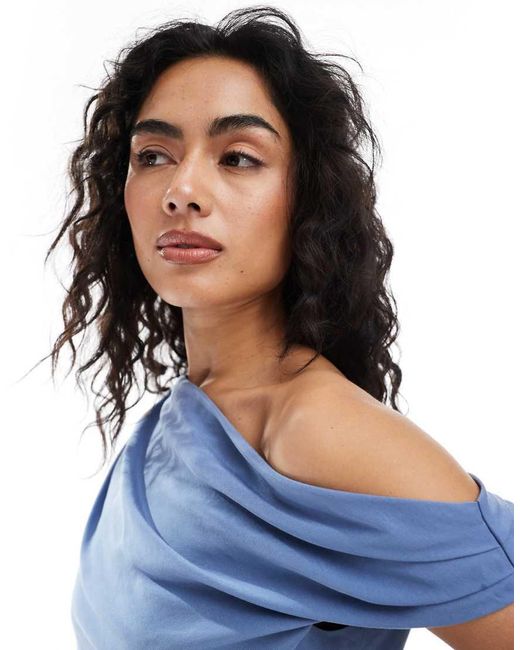 ASOS Blue Lyocell Drape Off Shoulder Top