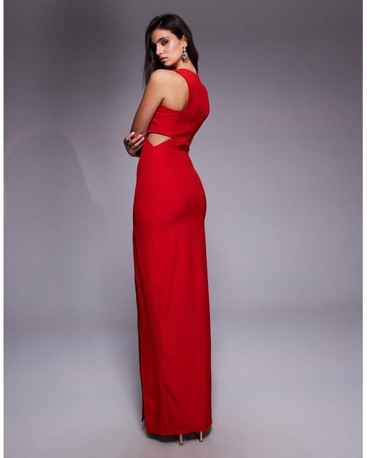 Vesper Red High Neck Maxi Dress With Cut-Outs