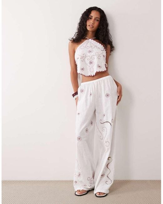 ASOS White Nienna Embroidered Halter Beach Top