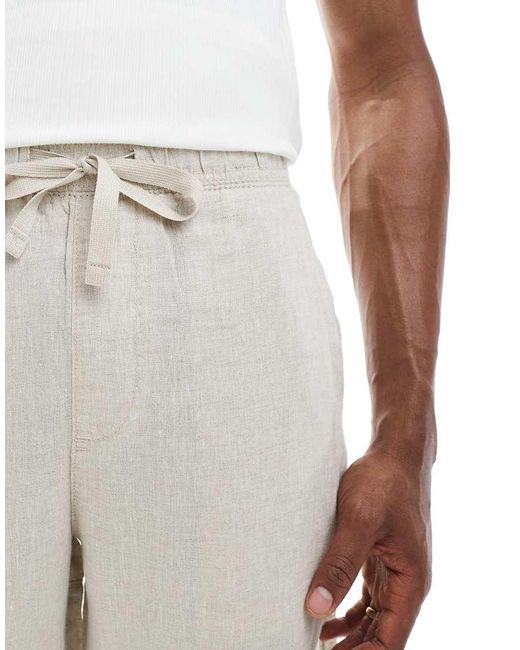 Pull&Bear White 100% Linen Wide Leg Pants for men