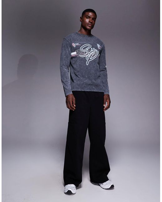 ASOS Blue Heavyweight Relaxed Long Sleeve T-shirt With Street Graphic for men