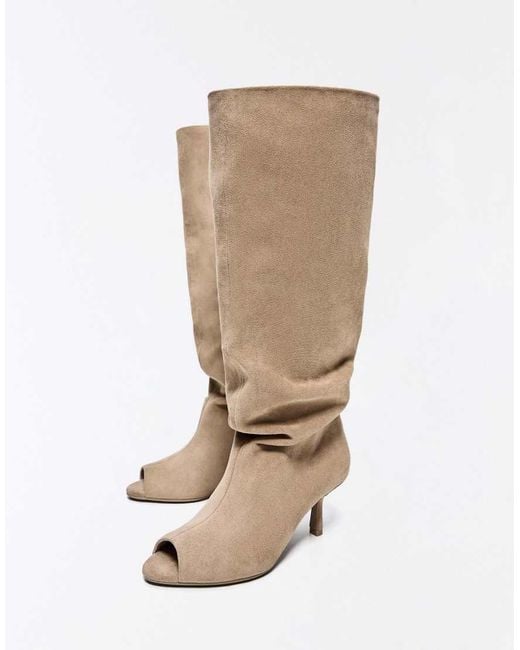 Bershka White Split Kitten Heel Boots
