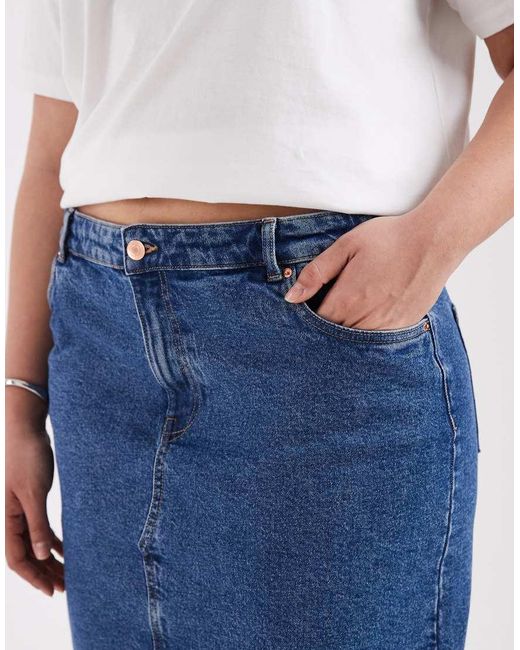 Vero Moda Blue Split Front Denim Midi Skirt
