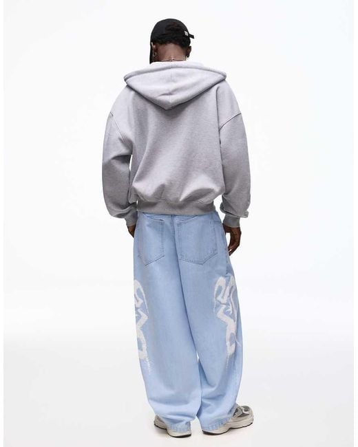 Bershka Blue Printed Super baggy Jeans for men