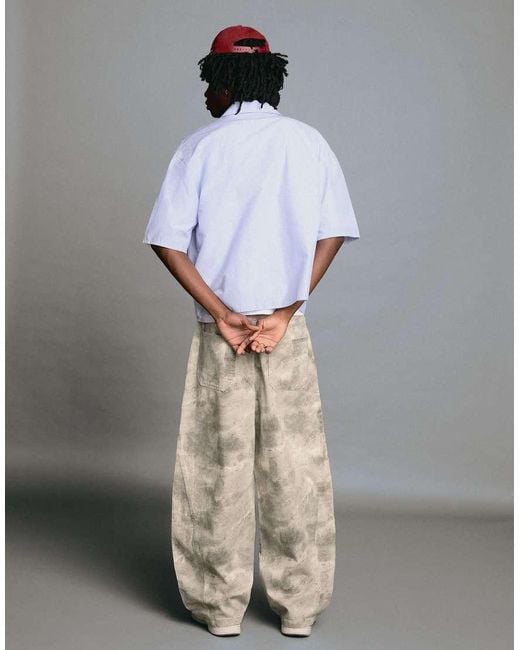 Bershka Gray Printed Barrel-leg Trousers for men
