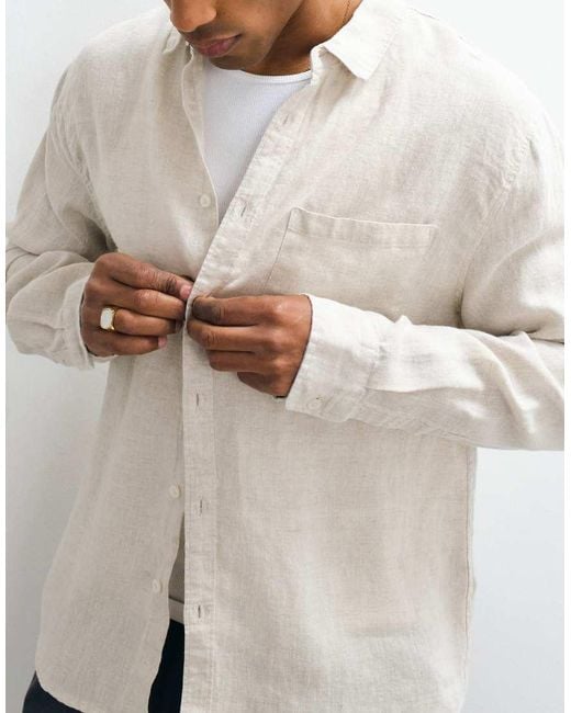 Cotton On White Relaxed Linen Long Sleeve Shirt for men