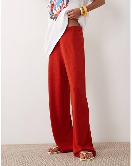 ASOS Red Textu Crochet Jersey Wide Leg Trouser Co-ord
