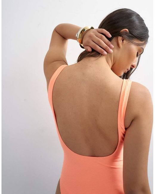 TOPSHOP Red Athens Ribbed Swimsuit