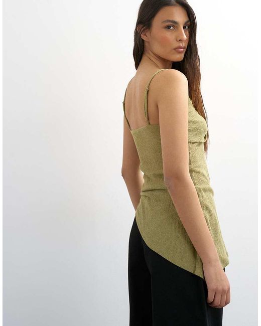 TOPSHOP Green Crinkle Texture Fold Over Cami Top