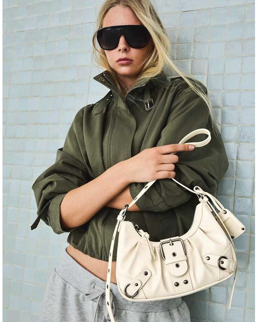 Bershka Green Shoulder Bag With Buckle
