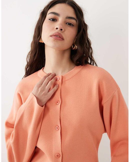 ASOS Orange Knitted Structured Crew Neck Cardigan