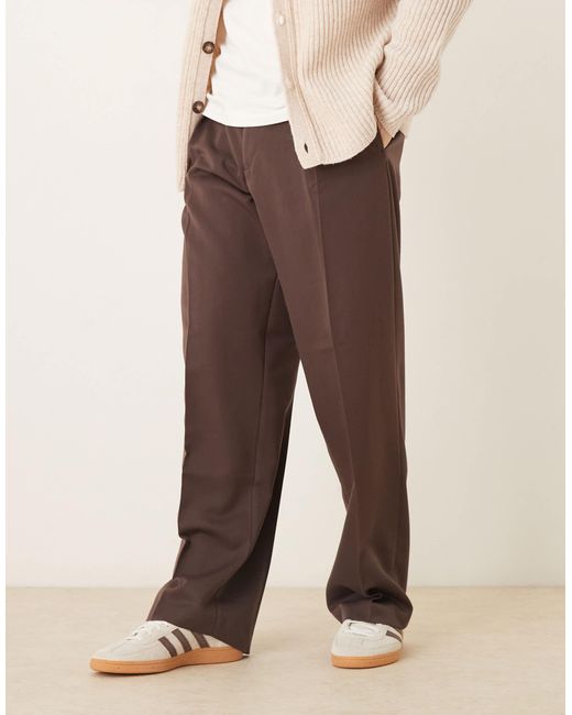 ASOS Brown Smart Wide Leg Trouser With Belt for men