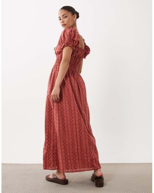 Miss Selfridge Red Broderie Milkmaid Maxi Dress