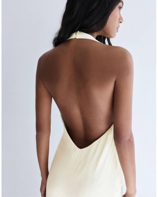 Pull&Bear White Long Halter Prom Dress With Open Back