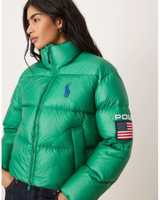 Polo Ralph Lauren Green Team Usa Carly Cropped Down Padded Jacket