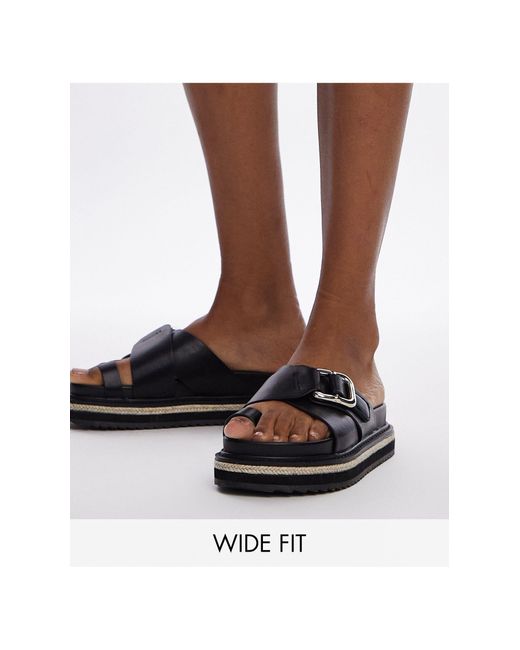TOPSHOP Black Wide fit – jenny – sandalen im espadrilles-stil mit schnalle