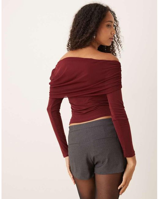 Gina Tricot Red Off-shoulder Mesh Top