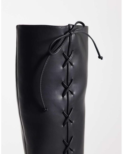 Public Desire Blue Saffron Square Toe Knee Boots
