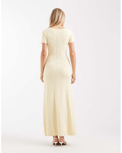 4th & Reckless Natural Fine Knit V Neck Seam Front Detail Maxi Dress