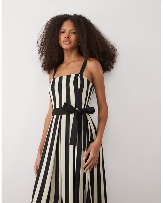 Mango Natural Square Neck Pleated Midi Dress