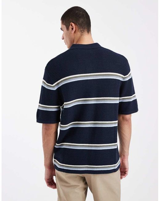 Jack & Jones Blue Crochet Polo for men