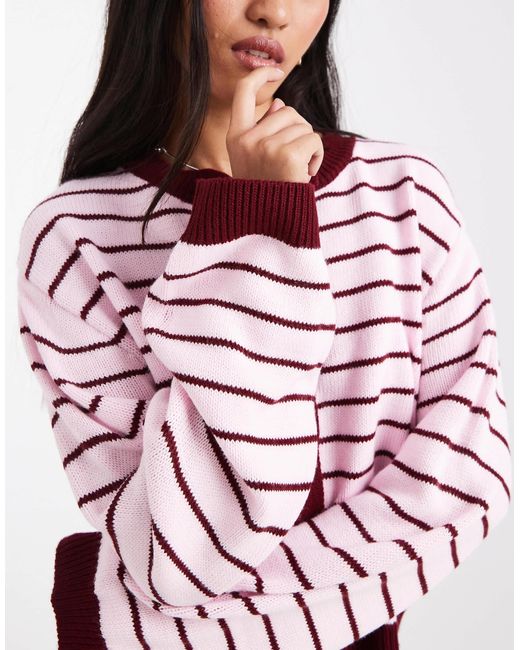 Gilet en maille à rayures - rose pastel et bordeaux Miss Selfridge en coloris Red