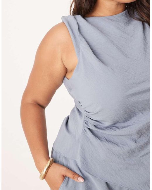 ASOS Blue Asos Design Curve Asymmetric Textured Twist Detail Top Co-ord
