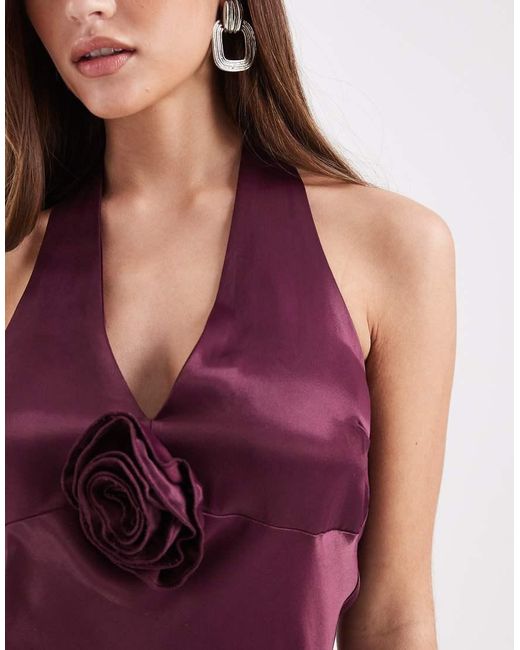 Miss Selfridge Purple Satin Corsage Halter Mini Dress