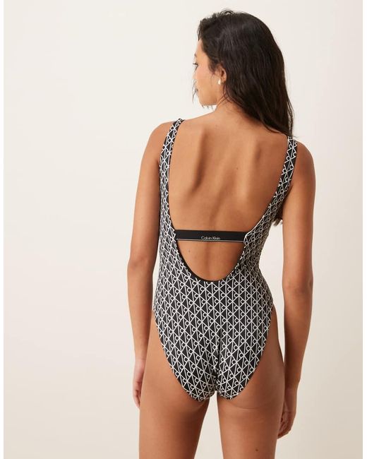 Calvin Klein Brown Monogram Scoop Back One Piece