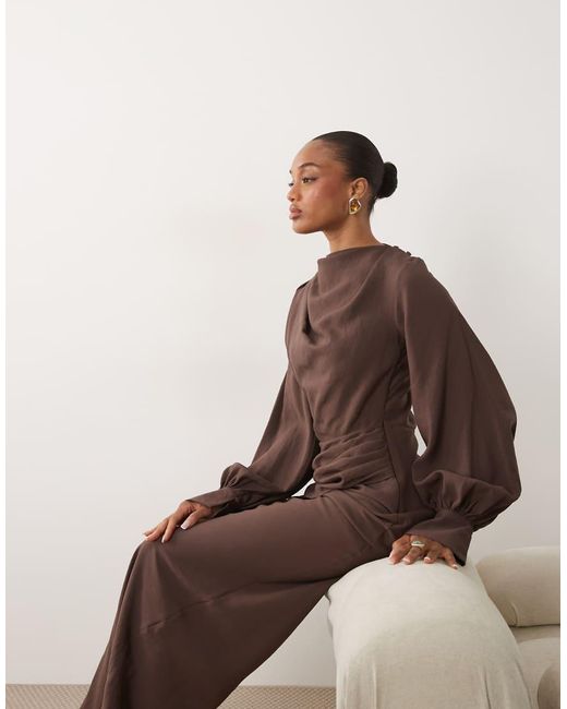 ASOS Brown Asos Design Tall High Neck Drape Maxi Dress With Drape Skirt