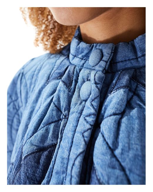 Free People Blue Quilted Patch Insert Denim Jacket