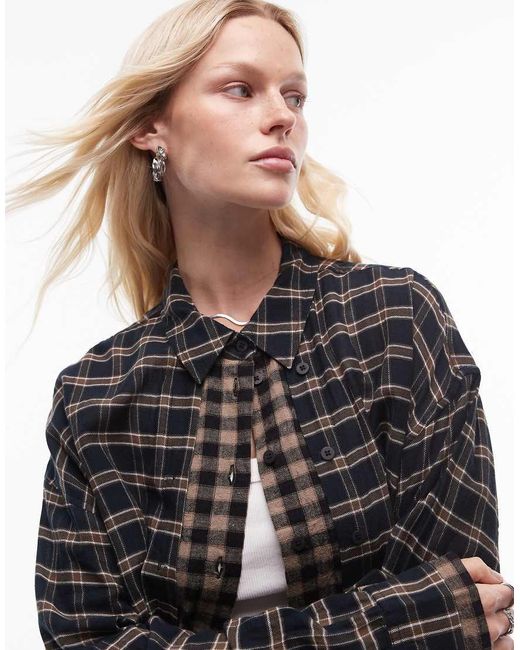 TOPSHOP Gelaagd Oversized Overhemd Met Contrasterende Ruitjes in het Black