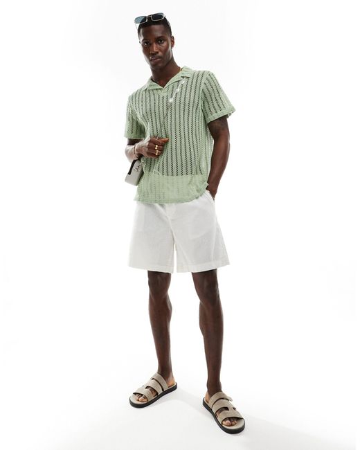 ASOS Green Wide Regular Length Linen Shorts With Elasticated Waist for men