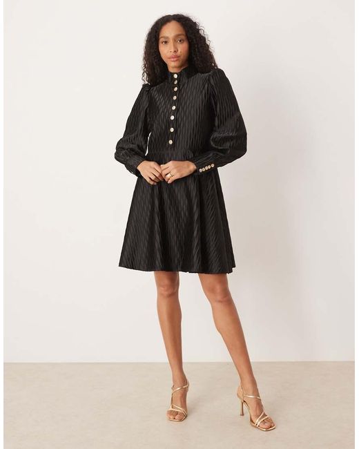 Y.A.S Black High Neck Satin Mini Dress With Button Front