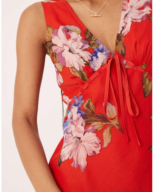 ASOS Red V Neck Mini Slip Dress With Bust Tie Detail