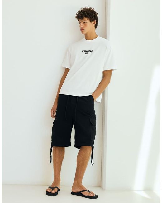 Bershka White Eminem Relaxed Fit Print T-Shirt for men
