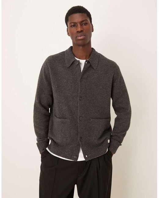 ASOS Gray Relaxed Knitted Wool Blend Cardigan With Front Pockets for men