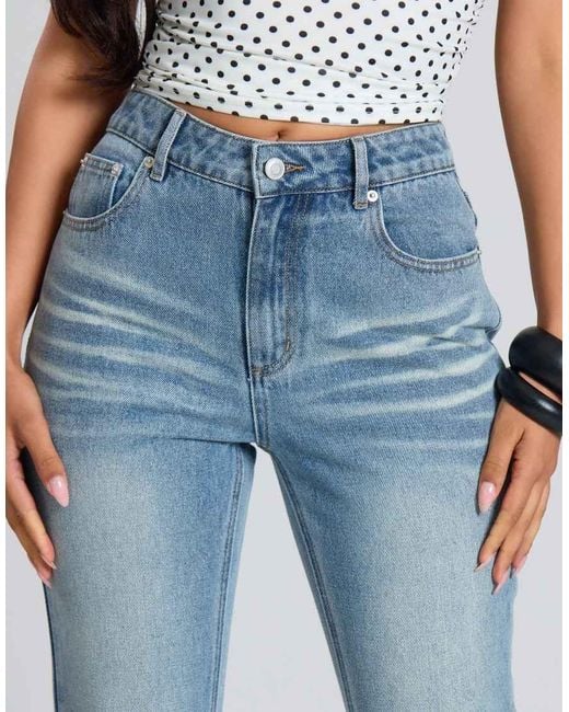 Missy Empire Blue Vintage Wash Denim Skinny Flares