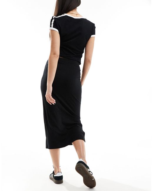 Pieces Black Ribbed Column Midi Skirt