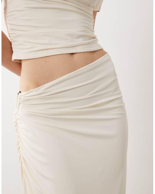SNDY'S Natural Beaded Ring Detail Asymmetric Waist Maxi Skirt Co-ord