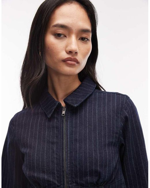ASOS Blue Denim Collar Shirt With Double Ended Zip Co-ord