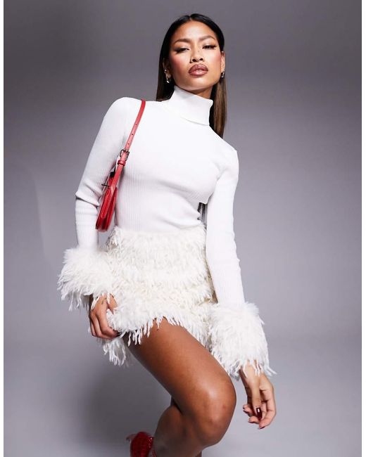 River Island Gray Faux Feather Mini Skirt Co-Ord