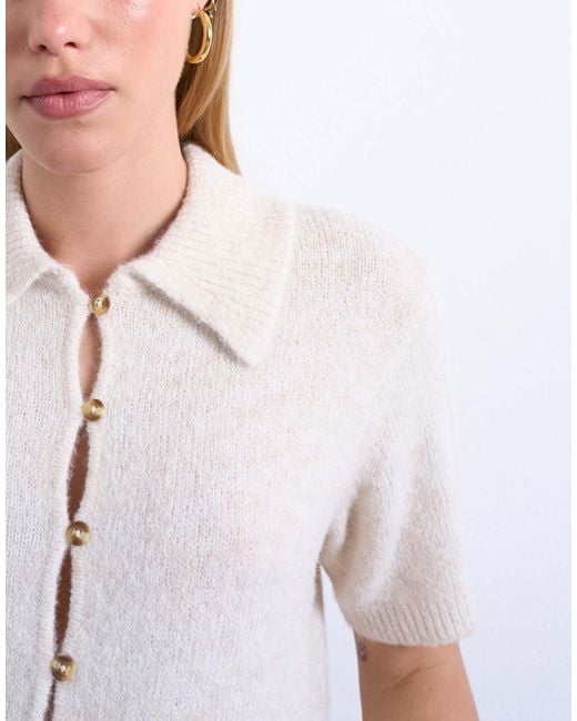 TOPSHOP White Knitted Open Button Detail Cardigan