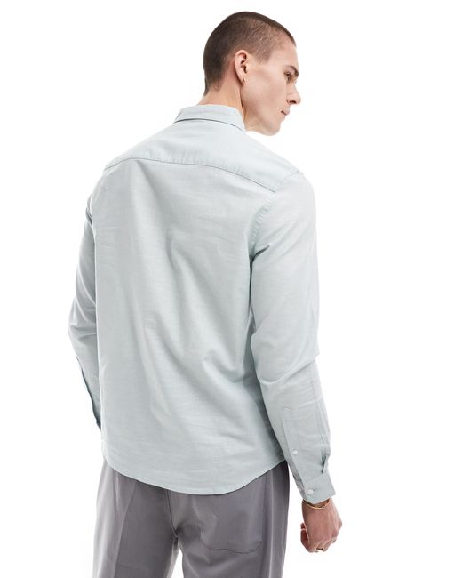 ASOS Gray Regular Smart Linen Shirt With Penny Collar for men
