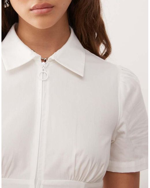 Collusion White Zip Detail Cinched Waist Shirt