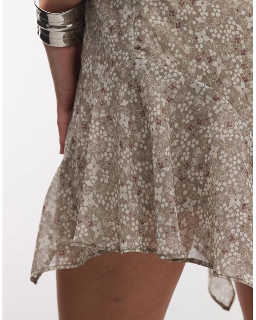 Monki Natural Asymmetric Chiffon Mini Skirt