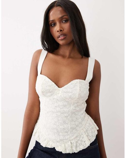 Gina Tricot White Corset Detail Lace Top