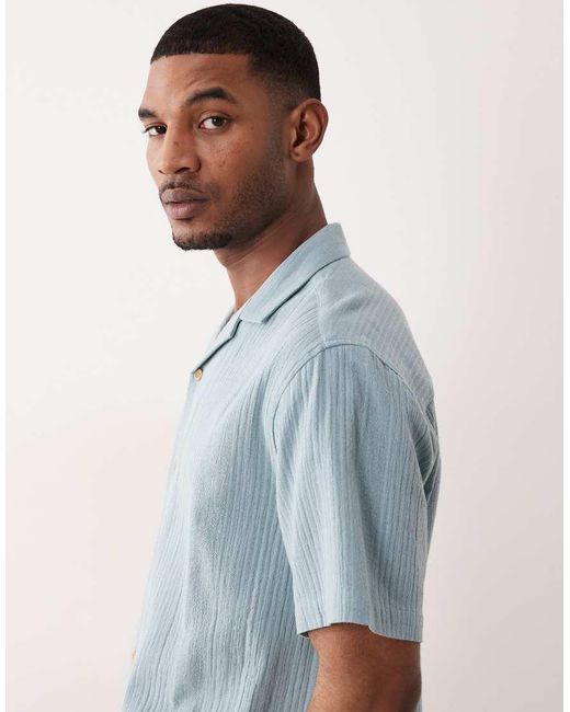ASOS Blue Relaxed Revere Shirt With Stripe Jacquard for men