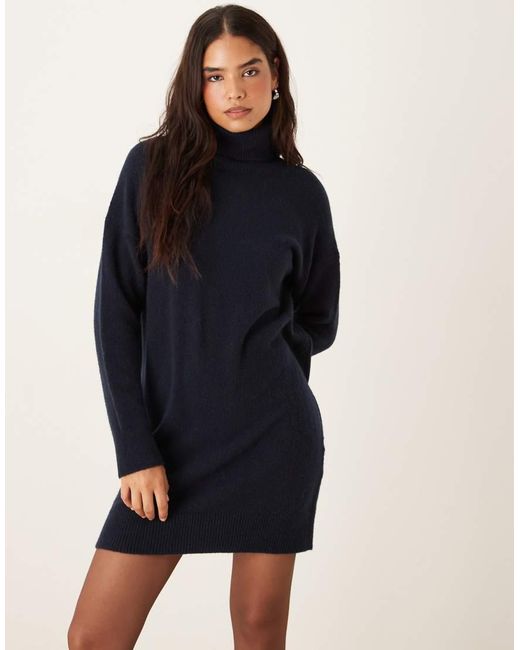 Mango Blue Knitted Roll Neck Dress