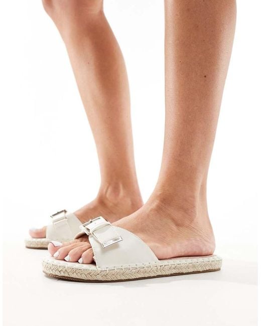 Raid Wide Fit White Ruheen Flat Espadrille Sandals